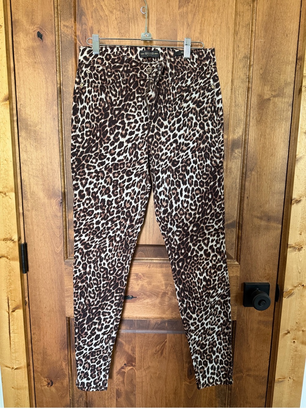Guess Leopard Print Skinny Pants in Brown & Cream